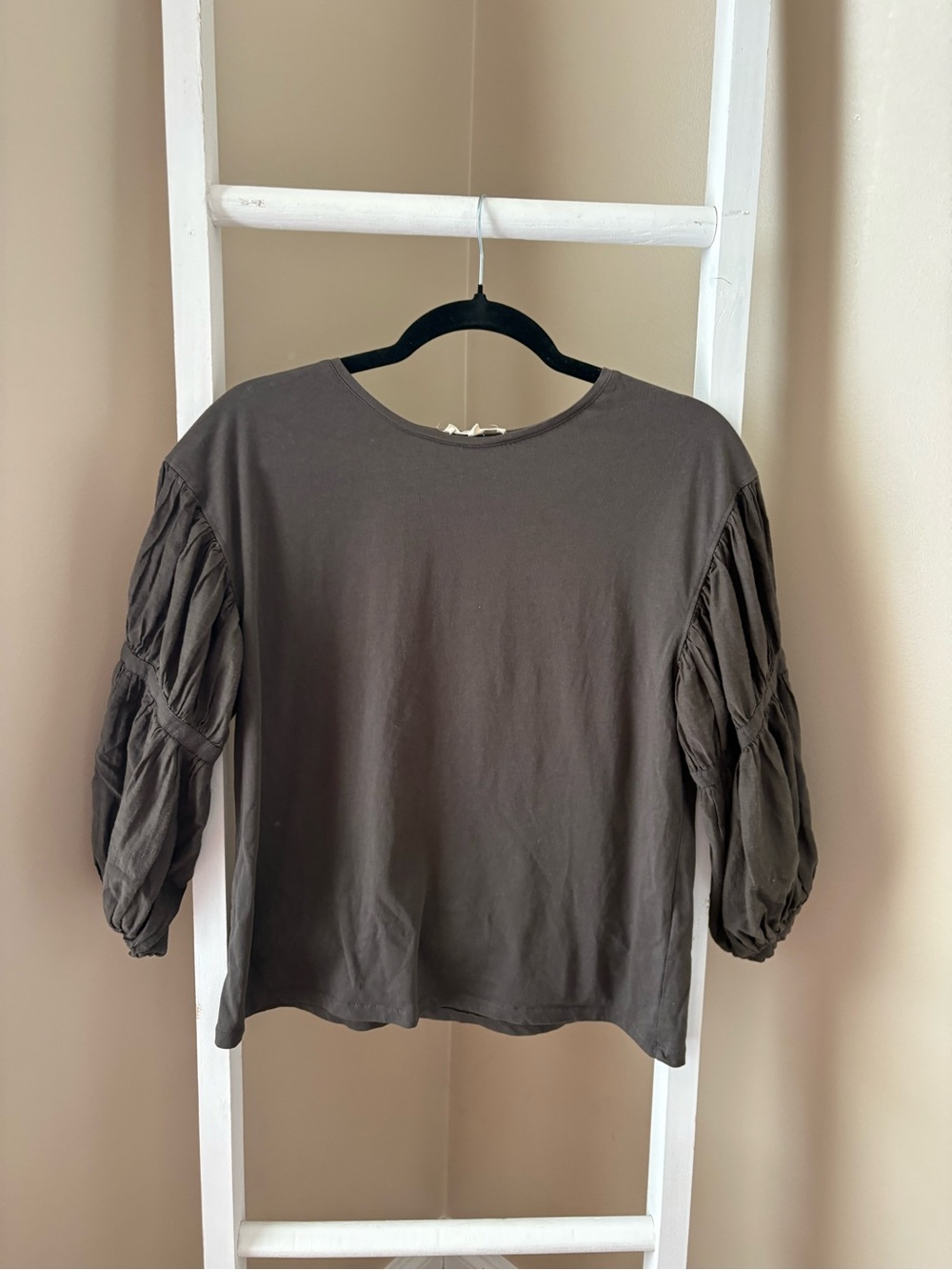 Madewell Dark Olive Puff-Sleeve Long Sleeve Tee